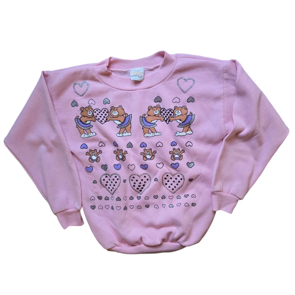Vintage 1990s Andover Togs pink glitter teddy bear hearts sweatshirt
